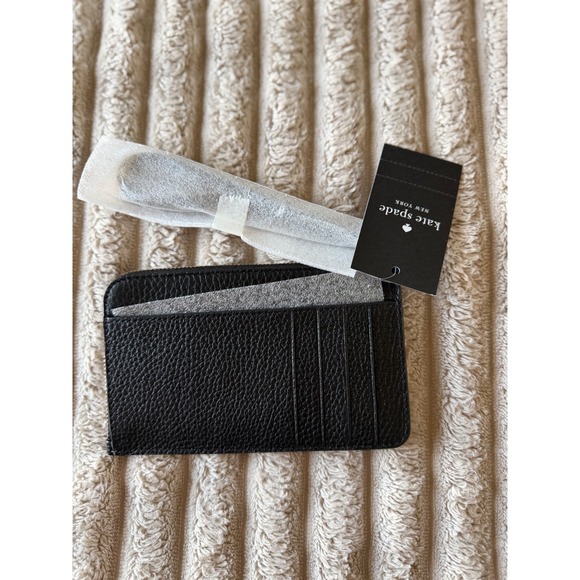 Kate Spade Lucy Sm L-Zip Card Holder Wallet Black Pebbled Leather KA461 NEW - Picture 2 of 5